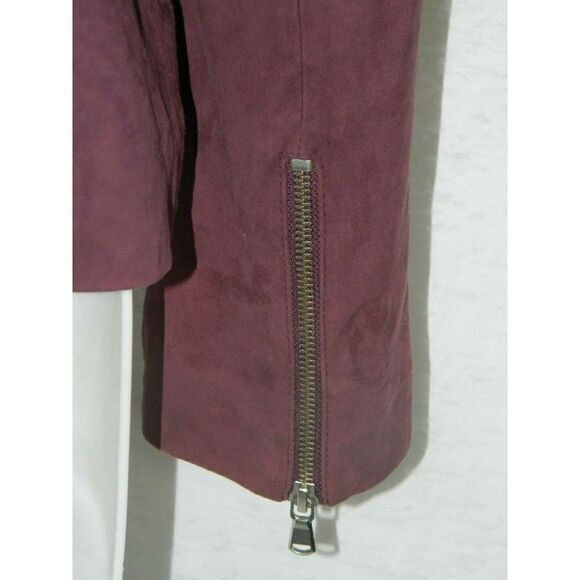 Saks‎ Fifth Avenue Jacket Size 8 Burgundy Suede Moto Ruffle - Picture 5 of 8